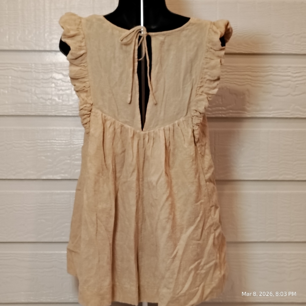 MUSTARD SEED ROMPER WOMENS SMALL TAN RUFFLE SLEEVE LINED 100% COTTON COTTAGECORE - Picture 9 of 9